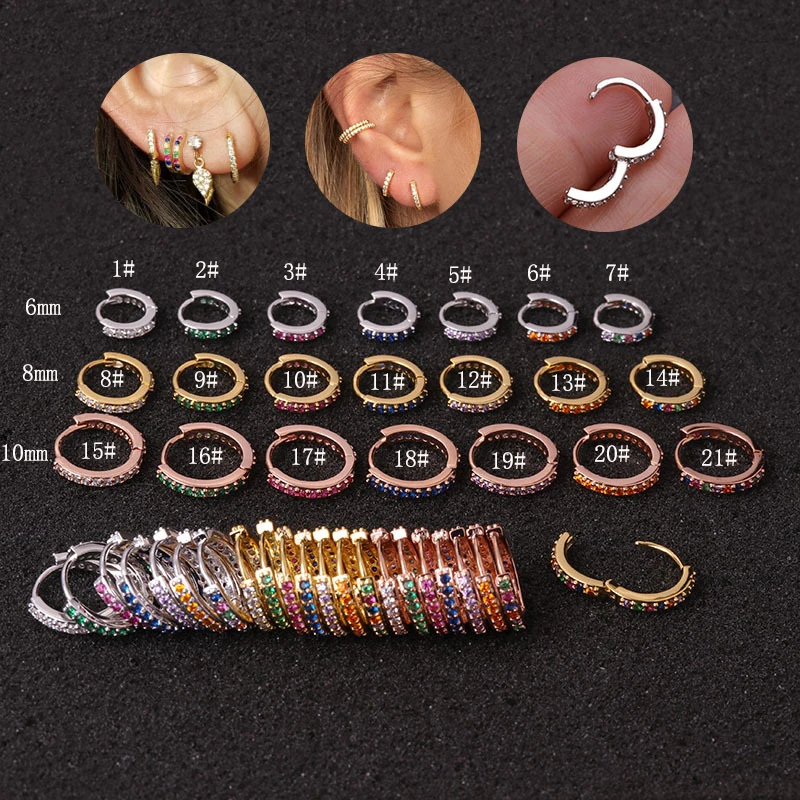 

1Pair Piercing Cartilage Conch Earrings Copper Ear Clip Colored Zircon Helix Lobe Piercing Korean Version Body Jewelry For Women