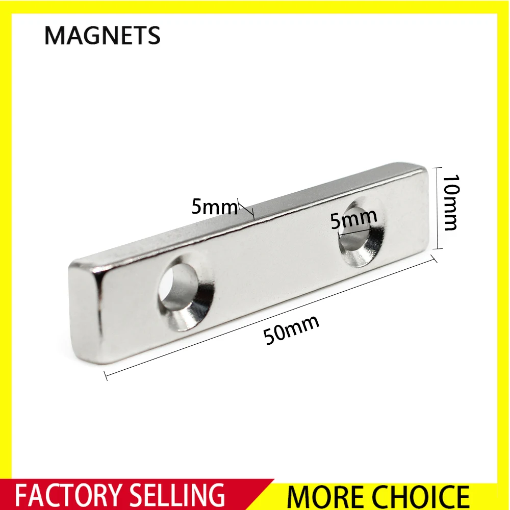 

1/2/5/10/20PCS 50x10x5-5 Long Sheet Rare Earth Neodymium Magnet Holes 5mm Countersunk Block Strong Magnets 50x10x5-5mm 50*10*5-5