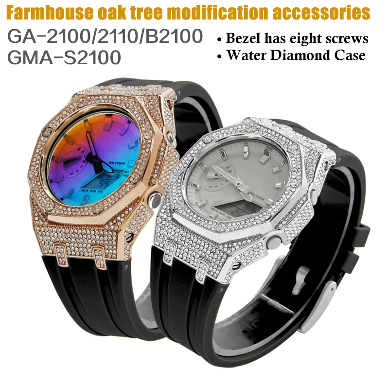 Фото Diamonded Gen4 GA2100 GA2110 GMA-S2100 Металлический корпус MOD Kit для Casioak Безель для часов Резиновый ремешок для часов с инструментами для ремонта №1