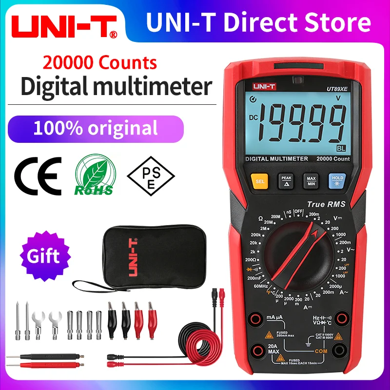 

UNI-T UT89XE Digital Multimeter Professional Tester True RMS Manual Range DC AC Voltmeter Ammeter Capacitor Temperature Meter