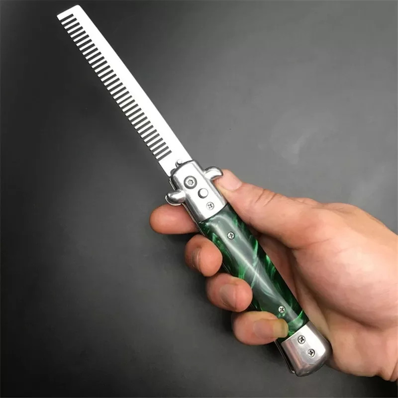 1pcs Stainless Steel Foldable Automatic Combs Knife Brushes Hair Trimmer Comb Brush Accessories butterfly Mens Pocket Knife Comb