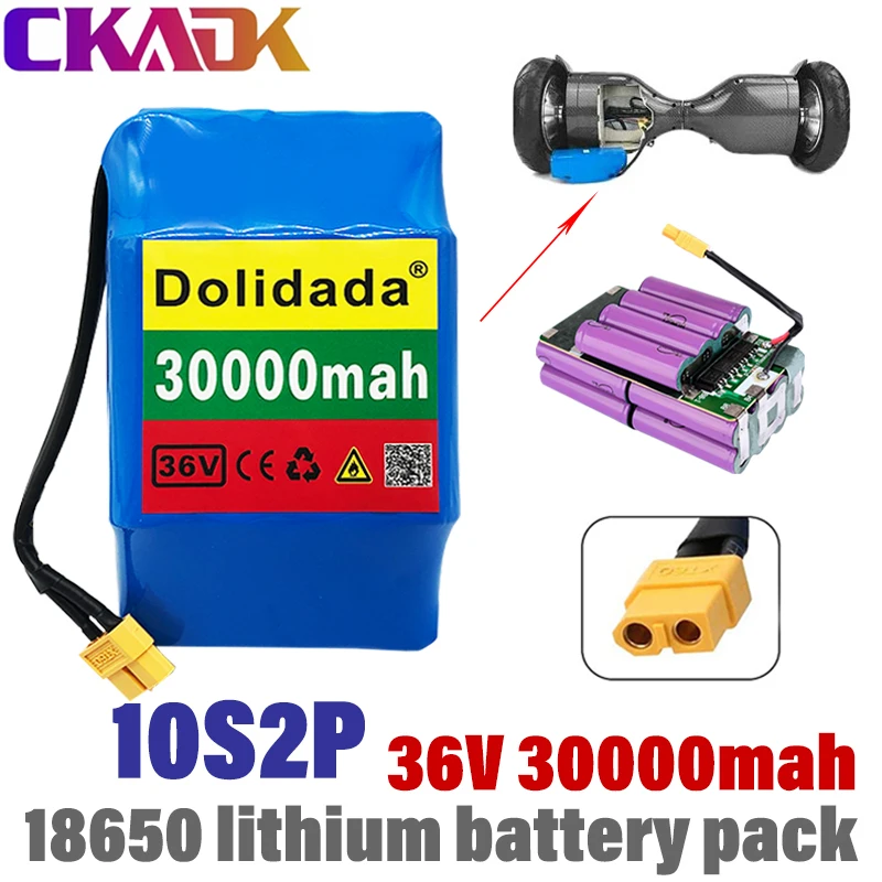 

Новый литиевый аккумулятор 36 В 10s2p 30000 мАч 18650, подходит для электрического баланса, самоката, воздушной подушки, одноколесного велосипеда, н...