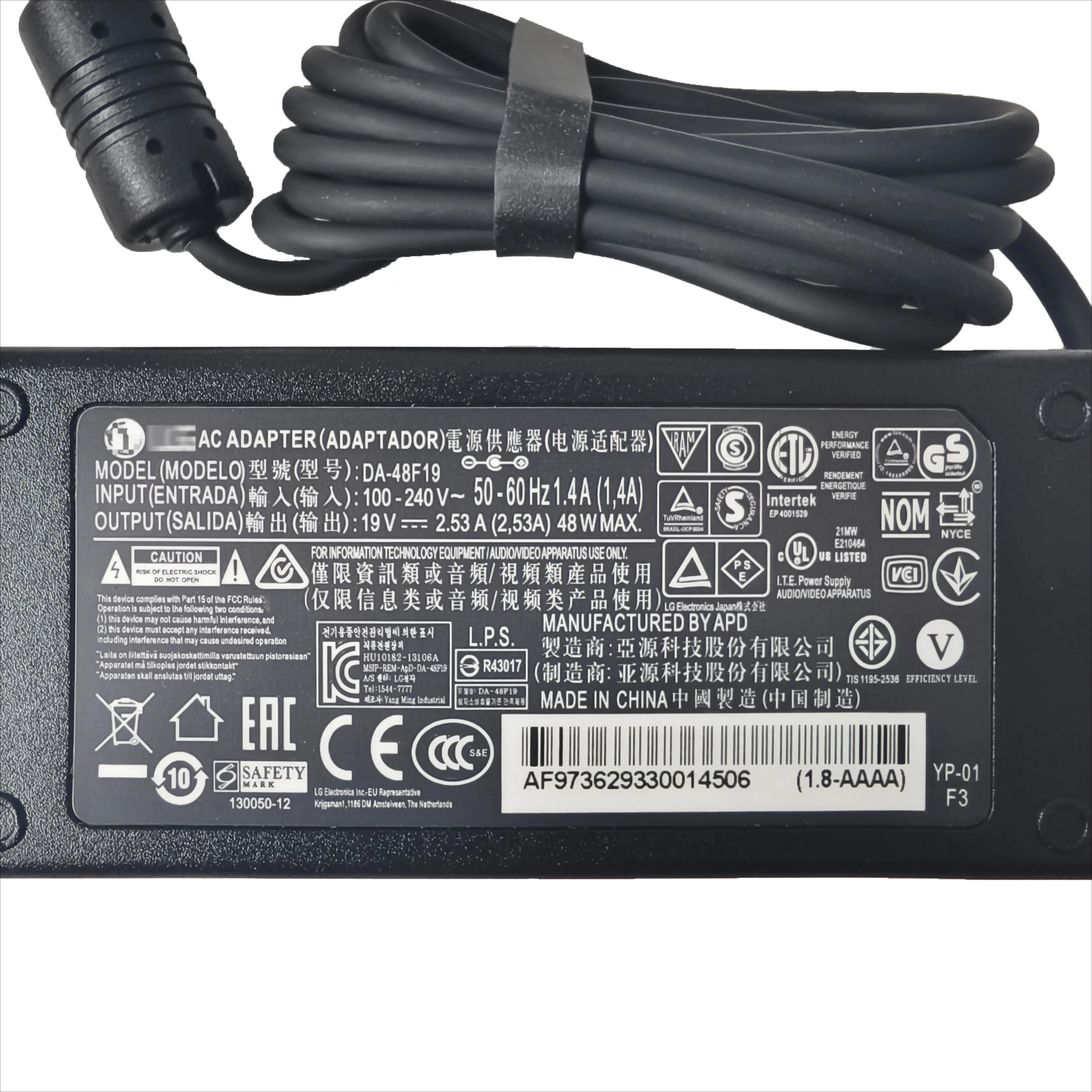Совершенно новый совместимый с адаптером питания LG LCAP35 DA-48F19 выход 19 В 2 53 А 48 Вт