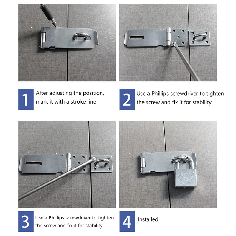

Stainless Steel Lock Plate Burglar-proof Hasp Latch Home Door Cabinet Padlock Anti Corrosion Clasp Staple Lock Shed
