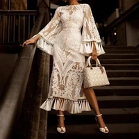 elegant bohemian lace pure white perspective thin womens dress round neck embroidery tassel bilateral split 2021 womens dress