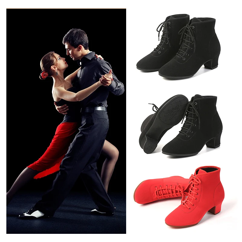 Women Latin Dance Shoes Ballroom Soft Sole Non-Slip Cloth Women Tango Jazz Salsa Dance Shoes Middle Heel Ladies Dance Sneakers