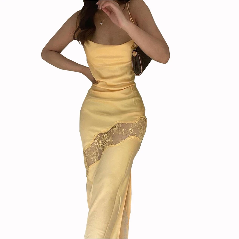 Sleeveless Bodycon Midi Lace Satin Dress Party Club Backless Sexy Elegant slash Dresses For Women vestido feminino