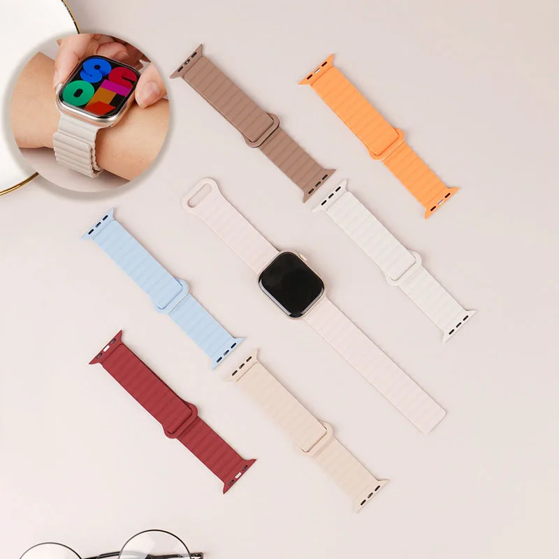 Силиконовый магнитный ремешок для часов Apple Watch S9 двухцветный спортивный дышащий