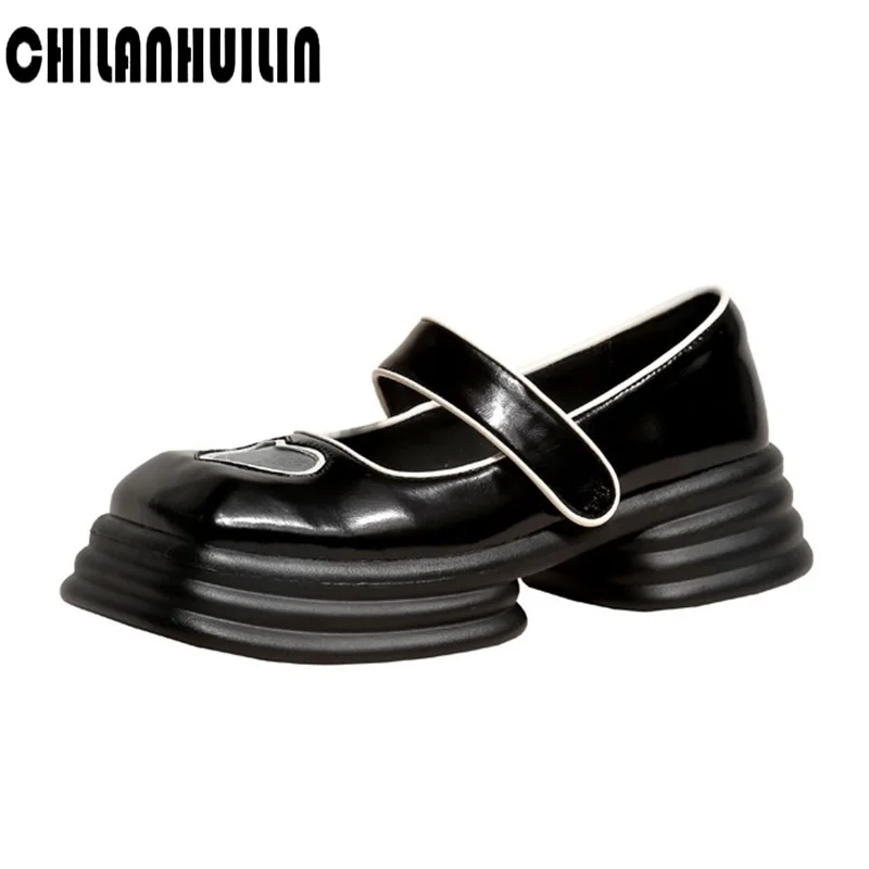 

new arrival women classic pumps shoes spring summer black genuine leather mary jane heels fashion buckle platform shoes woman