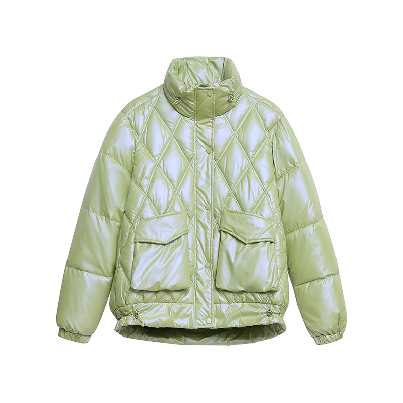 Winter new women's glossy bright color down padded jacket women's parka stand collar zipper jacket loose winter warm jacket