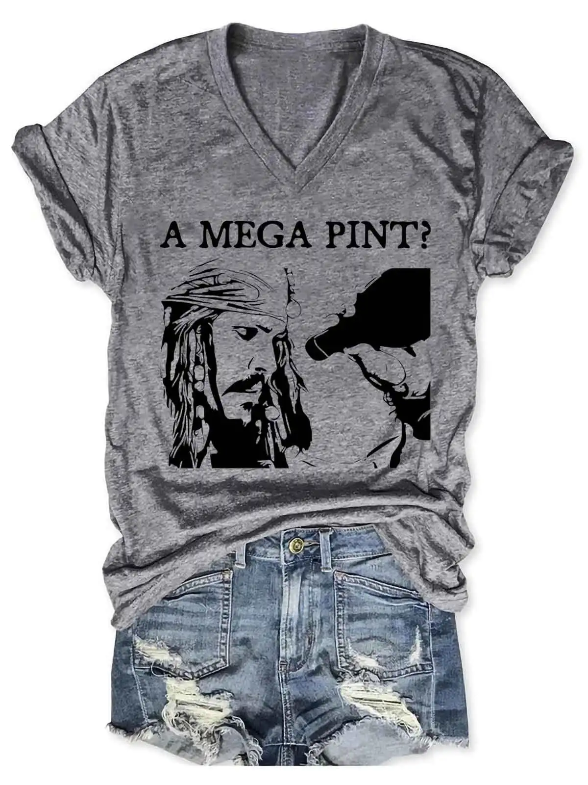 Women's Johnny Depp A Mega Pint V-Neck T-Shirt