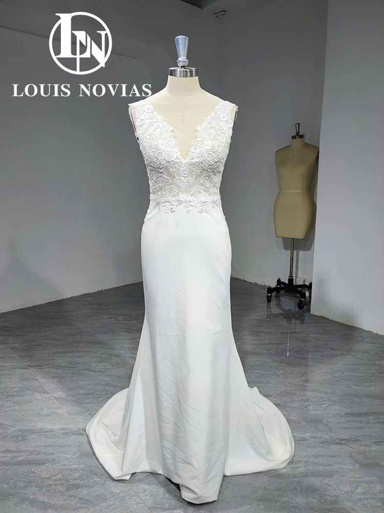 LOUIS NOVIAS атласное свадебное платье русалки сексуальное плащ с глубоким v-образным