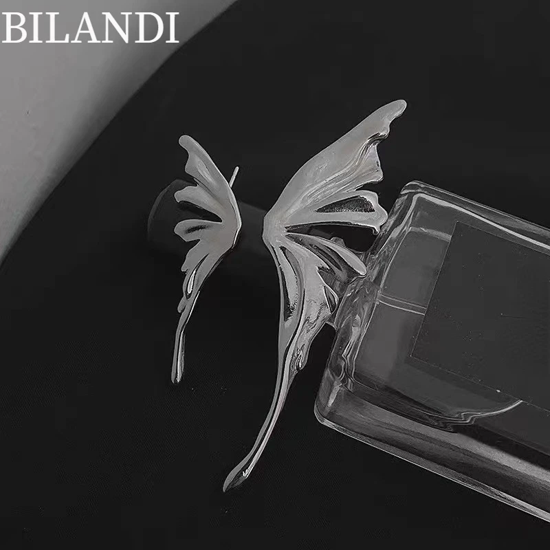 

Bilandi Trendy Jewelry New Asymmetrical Earrings 2022 New Trend Metallic Silvery Color Butterfly Earrings For Women Girl Gifts