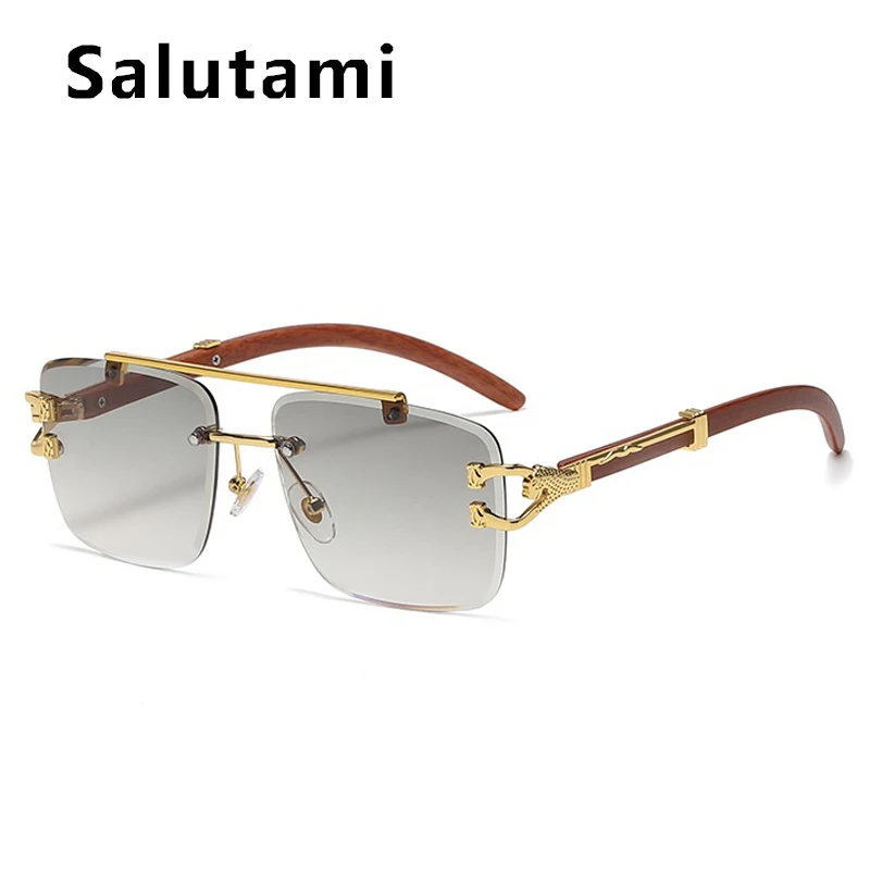 

Солнцезащитные очки с леопардовыми дужками для мужчин и женщин, винтажные брендовые квадратные очки без оправы с градиентными линзами, с дв...