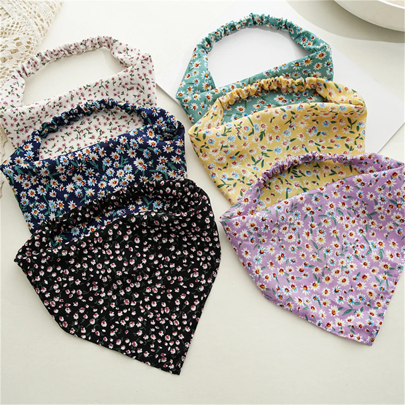 

Flower Print Turban Head Wrap Simple All-match Small Fresh Pastoral Style Floral Headband Colorful Bohemia Women Bandana