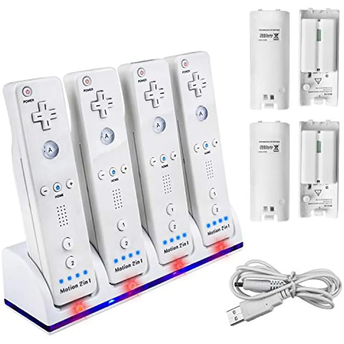 

4 Wii Controller Batteries with Charger Dock for Wii Controller, Remote Control Charger Docking Station with 4 Batteries Wii