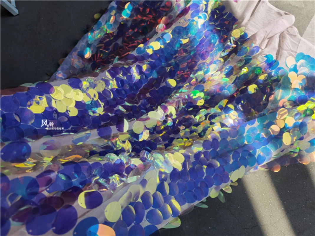 Вышитая марлевая ткань овальные блестки Голубой Прозрачный фон сделай сам Декор