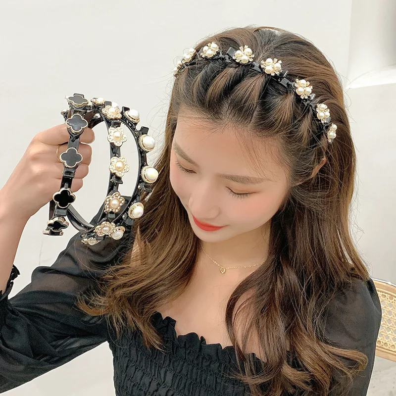 

Elegant Pearl Hairband For Women Girl Sports Headband Crystal Hair Hoop Double Bangs Hairstyle Make Up Hairpins Hair Accessories