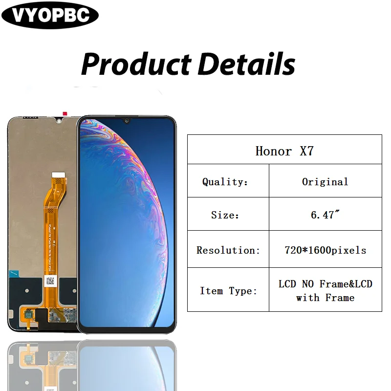 6,74 ''для Honor X7 Оригинальный ЖК-дисплей с фотографией сенсорного экрана, фоторамка, фотография (art.: 3920bfcd56eec) - 3920bfcd56eec