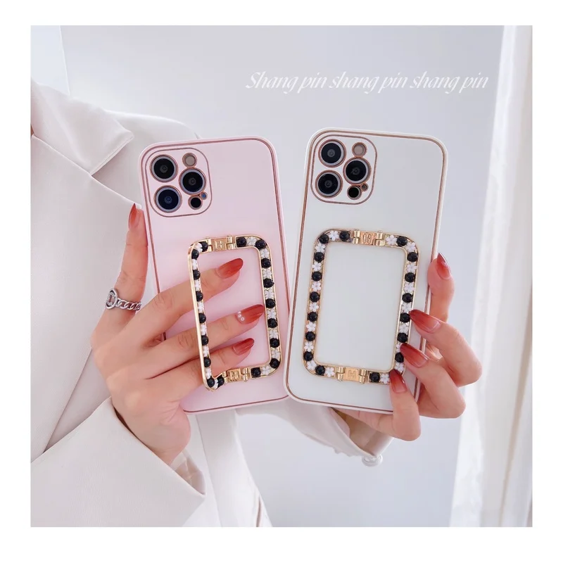 

For IPhone 11 12 13 Pro Max Phone Cover with Stand Phone Case for IPhone 13 PU Plain Leather Two-color Flower Stand Phone Case