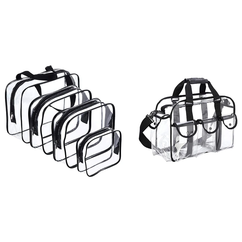 

5 Pcs Make-Up Bags Travel Toiletry Bag Organizers, 4 Pcs Black-Transparent & 1 Pcs Black