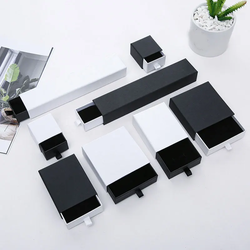 

Black And White Drawer Jewelry Box Bracelet Ring Earring Necklace Packaging Box Jewelry Packaging Simple Fashion Jewelry Display