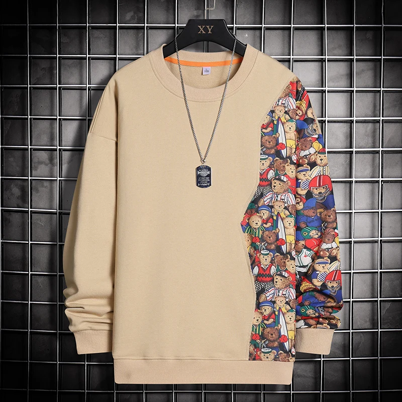 

Spring Autumn O-neck Pullover Cartoon Patchwork Loose Top Men Hip Hop Sweatshirt Long Sleeve Fashion Anime Print Hoodie Y2k Mens
