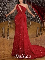 a line sparkle shine high split prom formal evening dress one shoulder sleeveless court train sequined with sequin slit