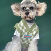 pet clothes autumn and winter dog sweater green plaid schnauzer french bulldog small dog sleeveless dog vest puppy clothing