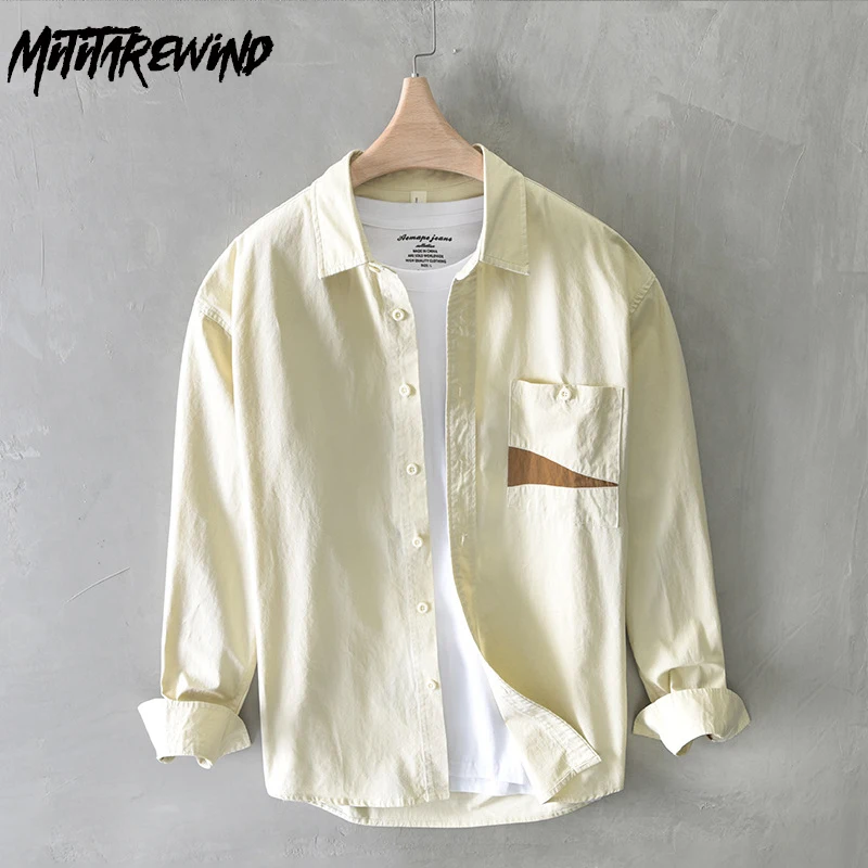 

Рубашка-карго в японском стиле для мужчин, рубашка из 100% хлопка с длинными рукавами и карманами, дизайнерская рубашка в стиле пэчворк, мужские Модные Повседневные Молодежные Топы