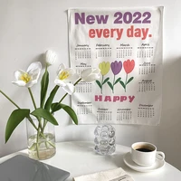 ins 2022 calendar tulip wall hanging cloth cartoon cute bear creative funny tapestry house decor background photo props 3646cm