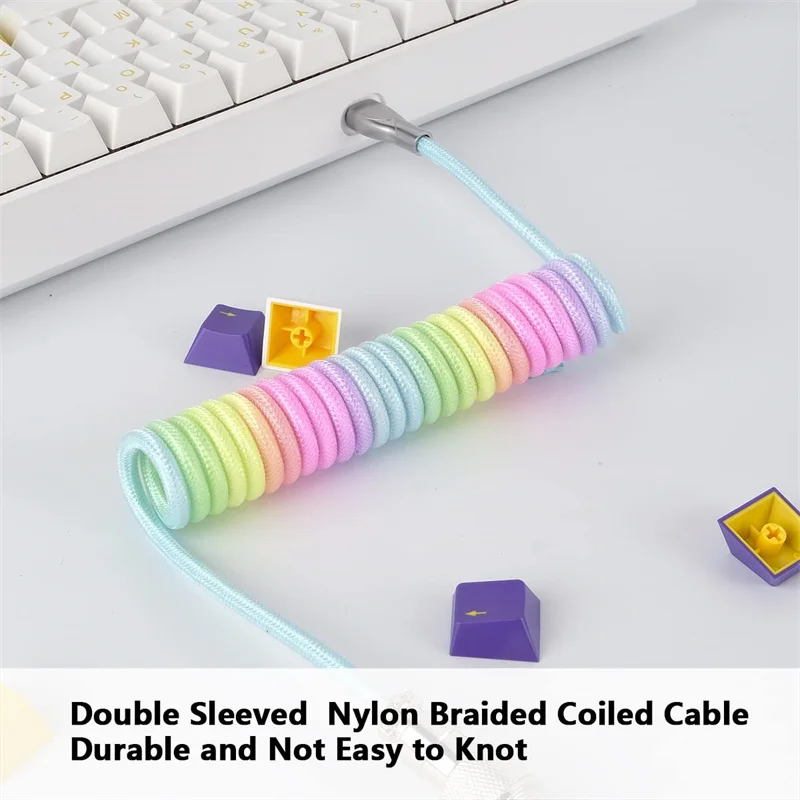 

Gaming Coiled Mechanical Keyboard Cable, Double-Sleeved With Detachable Aviator, USB-C, 6.6 Ft