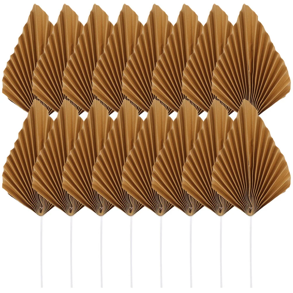 

16 Pcs Happy Birthday Topper Insert Card Dessert Toppers Cake Decoration Folding Fan Picks Palm Leaves Cupcake Paper Party Miss
