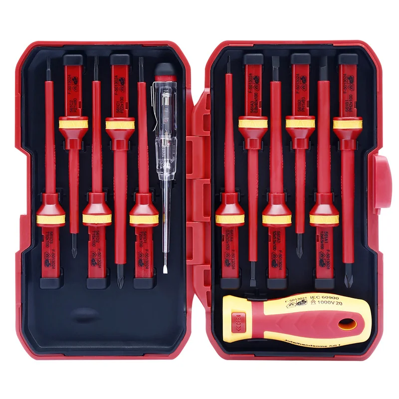 

Jewii 13pcs 1000V Changeable Insulated Screwdrivers Set with Magnetic Bits Ring Electrician Repair Hand Tools