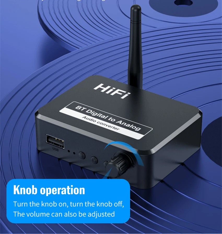 

Digital to Analog Audio DAC Converter Spdif Optical Fiber Signal to 3.5MM 3.5 AUX 2 RCA Amplifier Decoder Bluetooth 5.0 Receiver