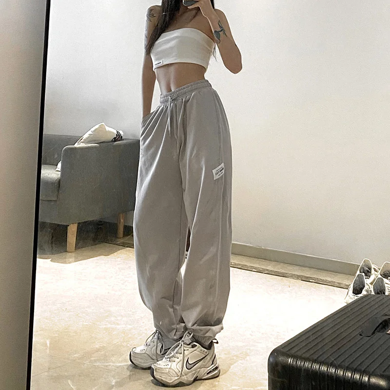 

Women Solid Color Letter Embroidered Treetwear Casual Sweatpants High Waist Tie Up Casual Pants Y2k Jogger Trousers Women Basic