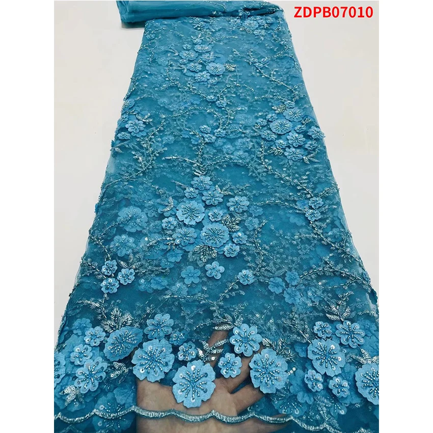 

Luxury African Fashion Apparel Laser double bead tube Bridal Wedding dress fabric ​​Nigerian Tulle Net Lace Cloth ZDPB07010