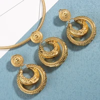 gold plated dubai jewelry sets for women african party wedding anniversary gifts 2022 trend necklace earrings pendant collar set