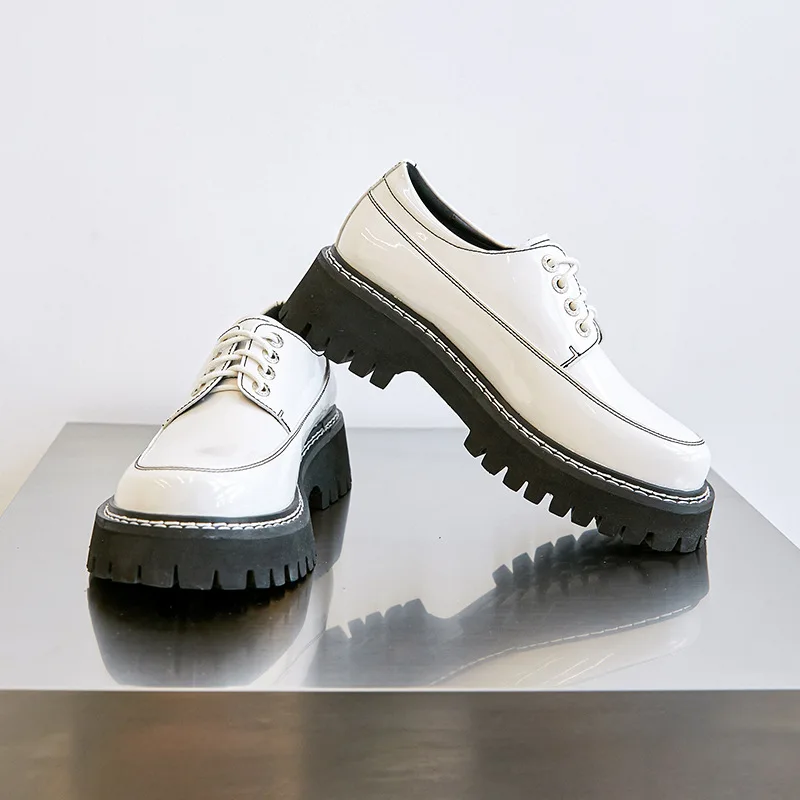 Women's genuine leather loafers handmade casual schoolgirl shoes slip on round toe platform shoes shoes women's  platform heels