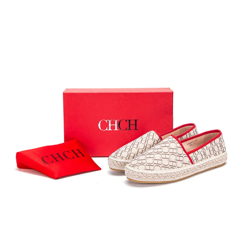 CHCH 2023 Loafer Flats Lazy Shoes For Women Lattice Round Toe Plaid Cloth Woven Straw Casual Comfortable Female Shoes Handmade