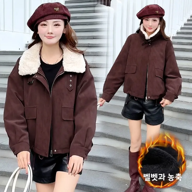 Джинсовое пальто женское новинка 2024 популярная осенне-зимняя утепленная