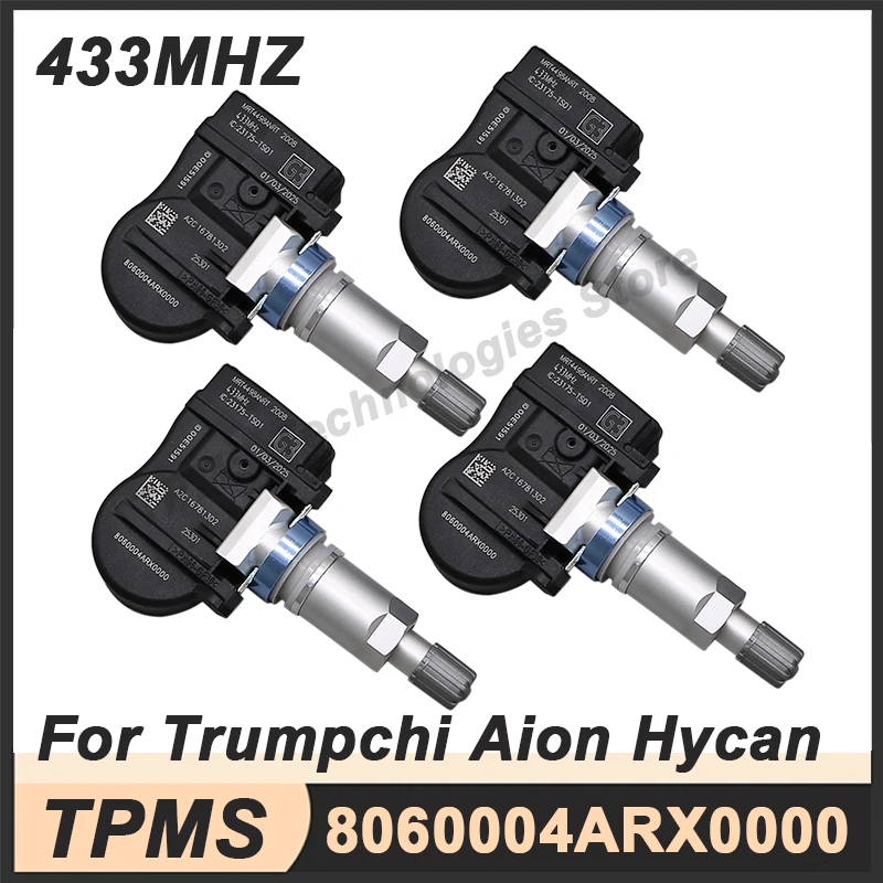 

4 шт. датчик давления в шинах TPMS датчик для Trumpchi E8 E9 GA6 GA8 GS4 GS5 GS8 Aion HYPTEC S V Y PLUS 433 МГц 8060004 ARX0000