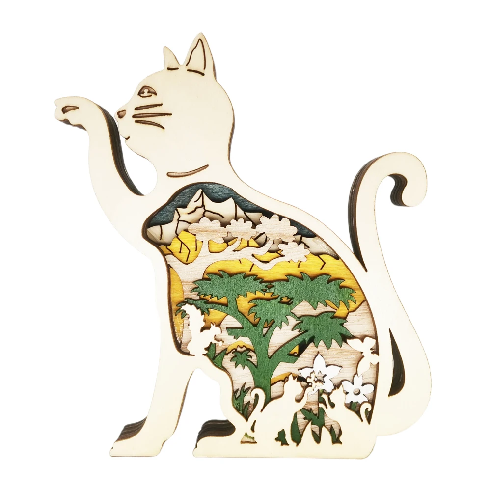 

Carved Wooden Kitten Ornaments Durable Gift Boxwood HIGH-QUALITY No Need To Assemble Creative Desktop Decorations