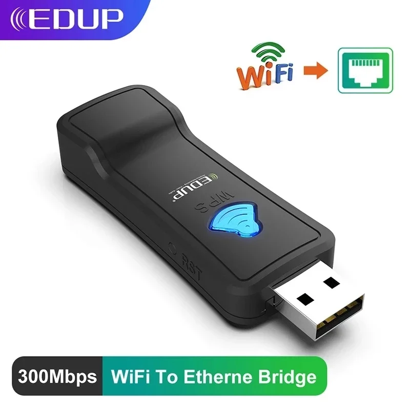 

Преобразователь Wi-Fi в Ethernet LAN EDUP, мост, USB-порт, Беспроводной ретранслятор 300 Мбит/с, 2,4 ГГц, с адаптером порта Lan для ТВ-приставки