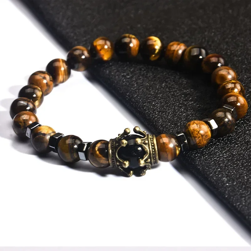 Браслет из бисера с короной и драгоценными камнями для мужчин природный топаз