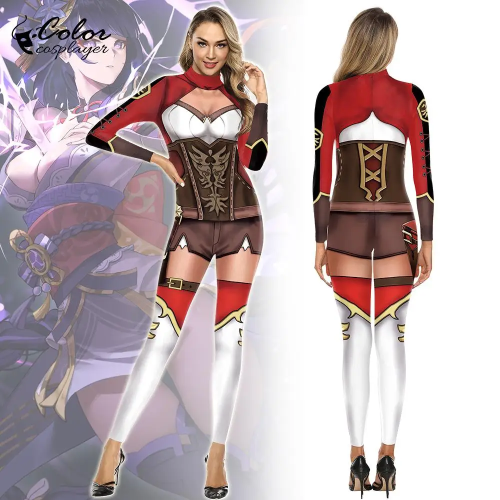 Купи Color Cosplayer Genshin Impact Game Amber Role cosplay Costumes Bodysuit Long Sleeve Women Clothing Sexy Elastic jumpsuits за 923 рублей в магазине AliExpress