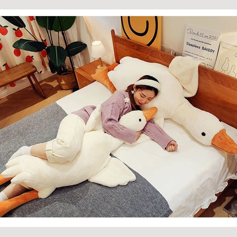 

190cm Giant Long Plush White Goose Toy Stuffed Lifelike Big Wings Duck Hug Massage Throw Pillow Boyfriend Cushion For Girl