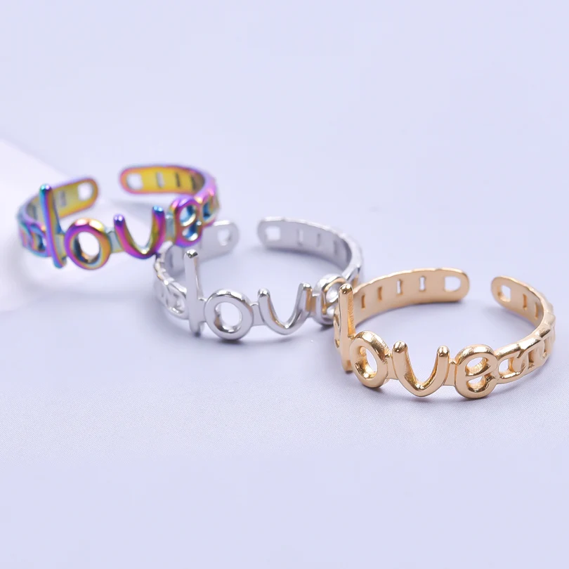 

Cute Romantic Love Ring Letter Love Ring For Women Creative Finger Engagemen Wedding Couple Stainless Steel Jewelry Gift Pretty