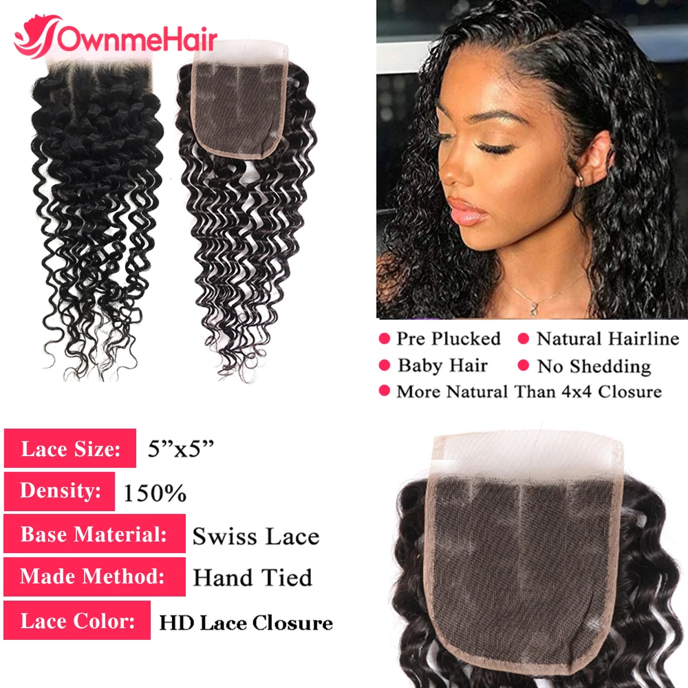 4x4 5x5 13x4 Deep Wave Lace Frontal Closure Brazilian Hair Invisible HD Transparent Lace Closure Swiss Lace 100% Human Remy Hair