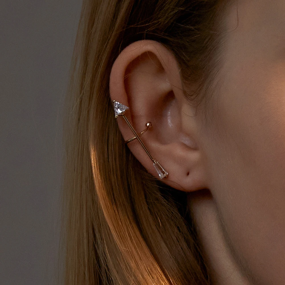 

2022 Fashion 1Pc Ear Cuffs Arrow Ear Cuff Clip Earrings for Women Glass Filled No Piercing Fake Cartilage Earrings
